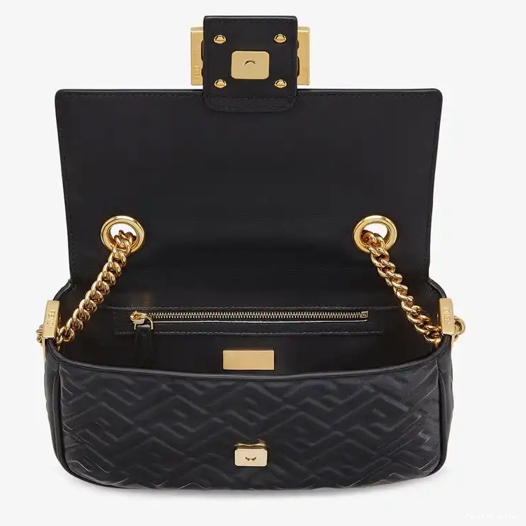 Affordable HOT Chain Black Motif Baguette Leather Midi Fendi Bag Nappa FF In 0523